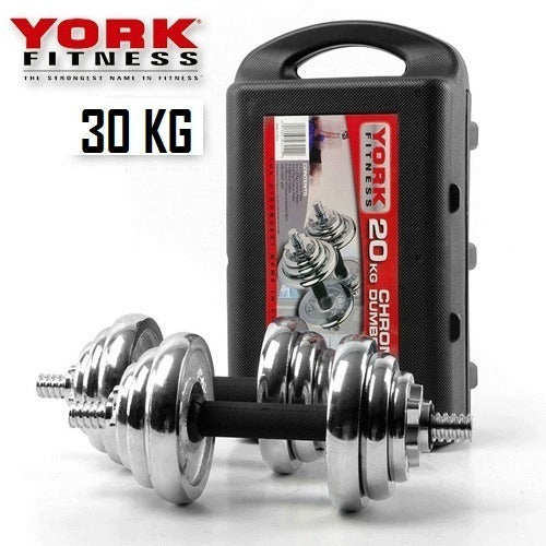 York 30kg Chrome Dumbbell and Barbell Kit 0