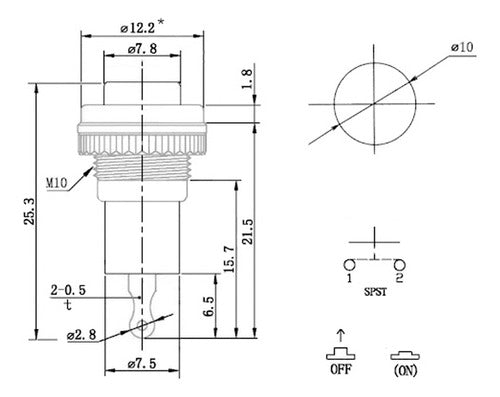 10 Pulsadores Normal Abierto 12mm Orific 10mm 1a 250v Blanco 3