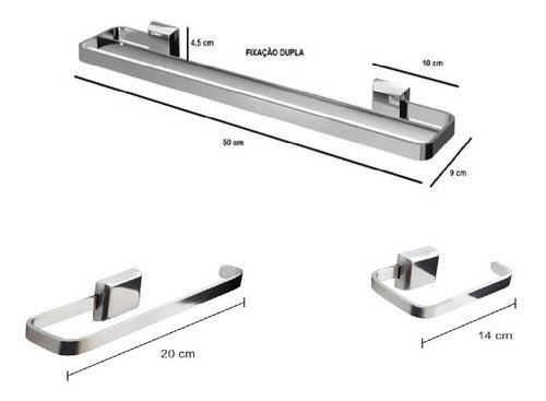 Kit De Acessórios Para Banheiro Luxo 3 Peças Inox Duplo Prb 0