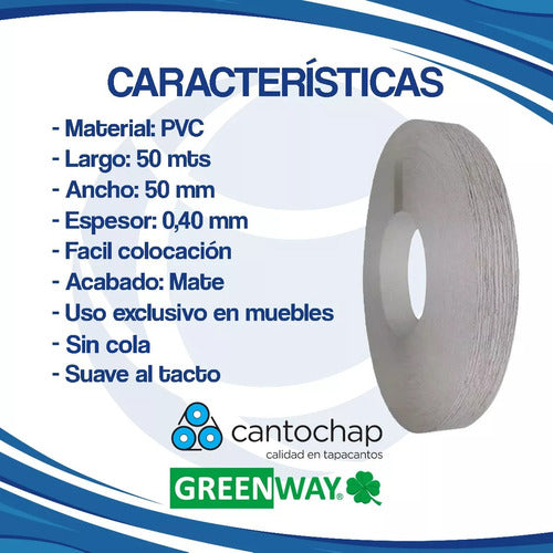 Tapacanto Pvc Abs 50x0,40 Mm Baltico 50 Mts Marca Cima 1