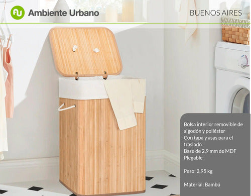 Ambiente Urbano Simple Rectangular Bamboo Basket with Lid - 30x40x60 cm 4