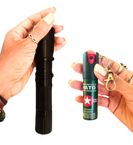 Personal Defense Combo: Tactical Anti-theft Flashlight + Mini Pepper Spray 10
