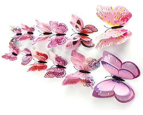 Mariposas Decorativas Stickers 3d  X 12u Rosadas 2