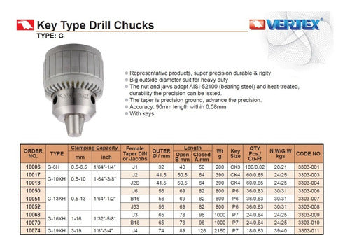 Mandril A Cremallera Reforzado Vertex 10052 J-33 13 Mm 1