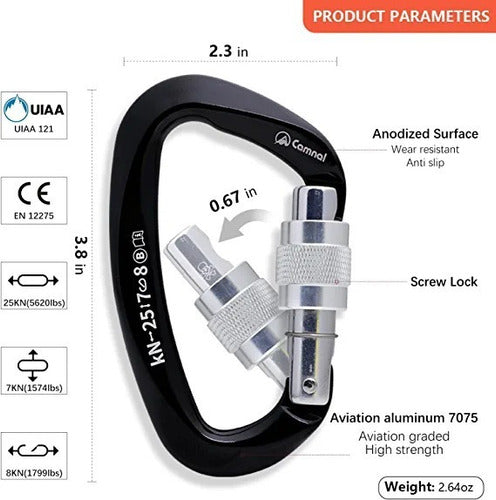 CAMNAL Mosquetón Bloqueo Tornillo Cert. Uiaa Escalada Montaña 1