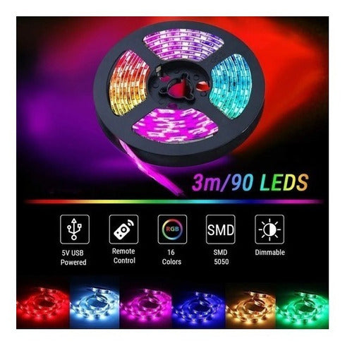 RGB 5050 3m LED Strip with Remote Control - USB Connection TV PC 5