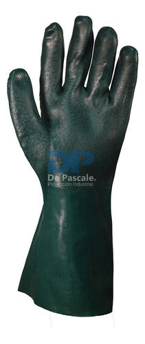 Green Granulated PVC Glove Total Length 35cm by De Pascale 0