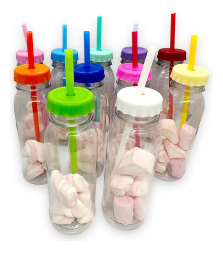 Plastic Candy Bar Bottle with Lid and Straw 250cc x20 7