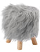 Fluffy Stool with Long Fur Cover and Wooden Legs 1