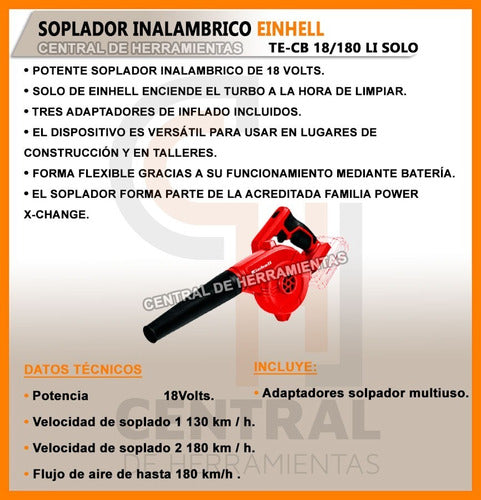 Soplador De Hojas Taller Inflador Inalambrico Einhell 2 En 1 1