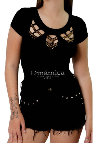 Siempre Dinámica Blusa Camiseta Remera Brillo Tacha Pedrería Importada Básica 2