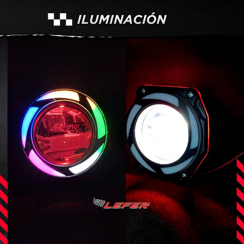 Kit LED Projector Headlights with Angel Eye Multicolor Ring x 2 4