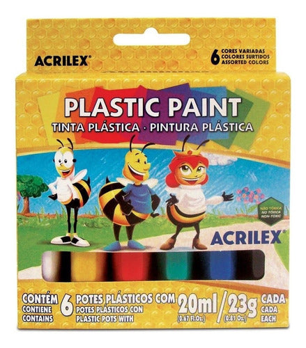 Kit Tinta Plástica Acrilex Desenho Arte Escolar 6 Cores C/3 1