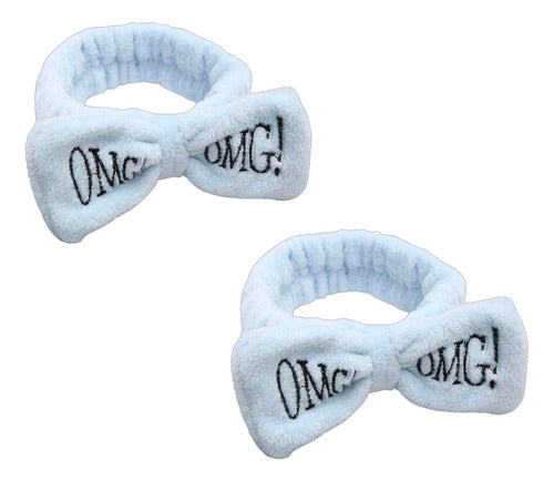 Set of 2 Makeup and Skin Care Headbands with Soft Polar Bow 0