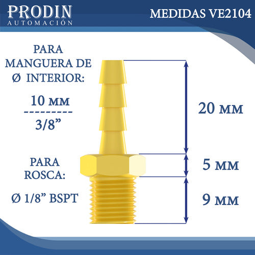 Indústria Nacional Pack Acople Racord Manguera 10mm 3/8 Bronce Rosca 1/8 X20uni 1