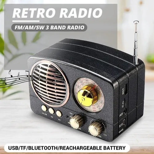 Radio Portátil Retro Am/fm/sd/bt/usb Batería Recargable 3