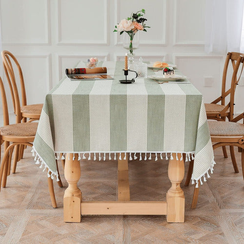 El Capitán Rectangular Linen Tablecloth Green and White 148cm x 220cm 7