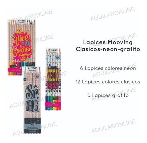 Kit Set 24 Mooving Colored Pencils Classic Neon Graphite 1