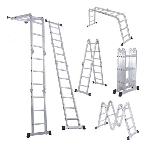 Shimura Aluminum Articulated Ladder 12 Steps 4x3 Folding 0