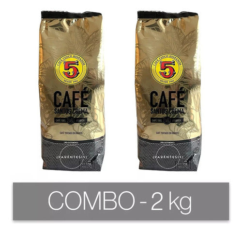 Combo Cafe Santos Crema 2 Kg En Granos 5 Hispanos Espresso 0