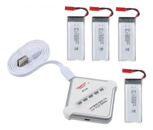 4 X 3.7V 900mAh Li-Po Battery with JST Plug + 1V4 Charger Kit 1