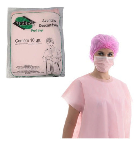 8 Pct Avental Descartável S/manga Rosa - Tnt - 10un/ 40gm2 0