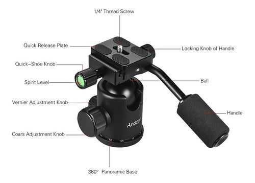 Andoer Handle Tripé Bola Cabeça De 360 Graus Rotação Panorâm 7