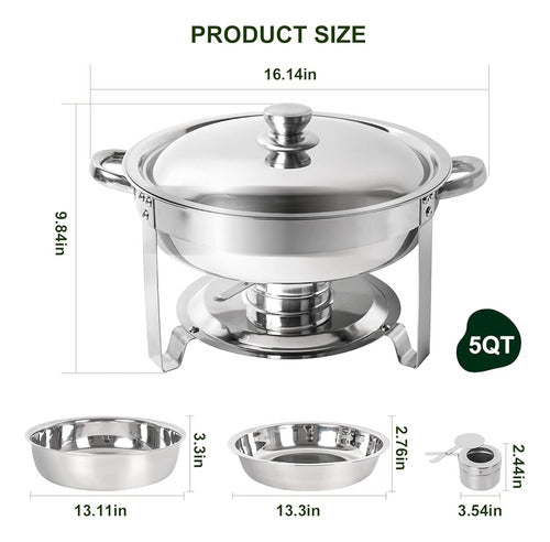 IMACONE Buffet Plate Set of 2 Packages – 5QT Stainless Steel Round Chafer for Catering 1