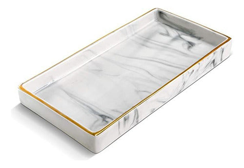 Benevolence LA Ceramic Tray for Vanity, Candle Tray with Marble Finish 0