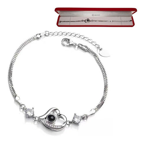 LCS Love You Bracelet in 100 Languages - Heart Plated in Silver with Pouch 0