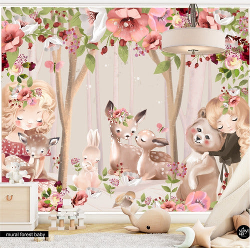 Vinylup Murals Forest Theme Wall Stickers for Girls - Bear with Flowers 1