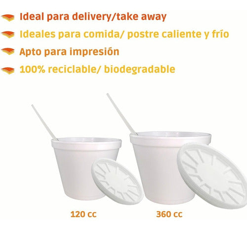 Pote Descartable Térmico 360cc Con Tapa X 100 Unidades 2