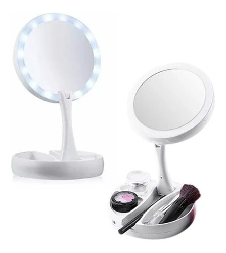 Foldaway Double LED Touch Light USB Makeup Mirror Portable Magnifying 2