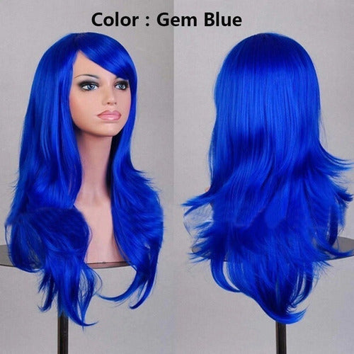 Peluca Azul Blue Simil Natural Cosplay Drag 65cm Larga 1