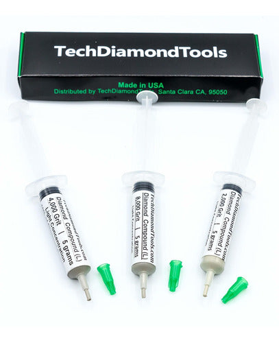 TechDiamondTools Diamond Polishing Paste Set of 3 Syringes x 5 Grams (L), Polishing Lapping Compound, Sizes 2000 4000 8000 Grit, Mesh - with Light(10%) Concentration of Diamond Powders 1
