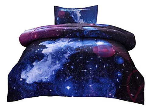 Jqinhome Twin Juego De Edredón Galaxy Manta, Ropa De Cama Co 0