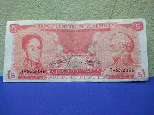 Billete De Cinco Bolívares Del 21 De Septiembre De 1989 0