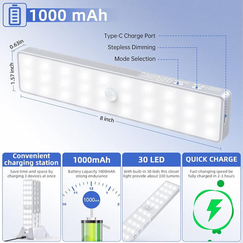 Luz De Armario De 30 Led Con Estación De Carga, Luz De Gabin 4