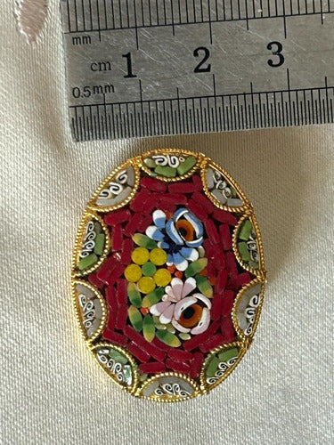 Antique Italian Micromosaic Gemstone Brooch 6