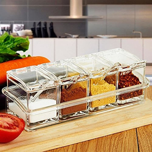 Paracity Kitchen Gourmet - Acrylic Spice Container Box with 4 Serving Spoons 3