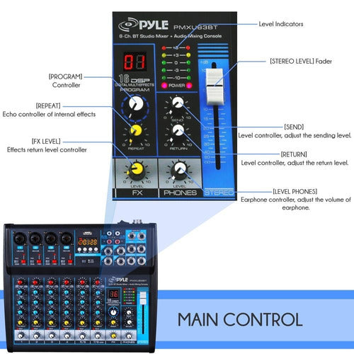 Pyle 8 Ch. Studio Dj Mixer [audio Interface Mixing Sound 4