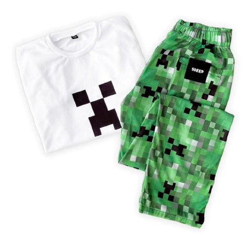 Kids' Short Sleeve Minecraft Sheep Pajama Set SH322 0