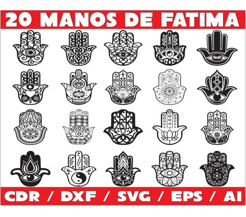 Vectores Corte Laser -  Pack 20 Manos De Fatima Combo 1