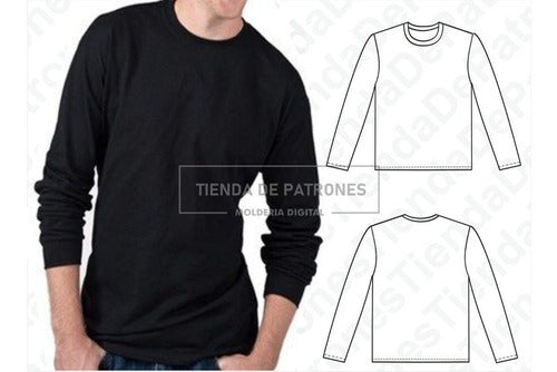 Tienda de Patrones Molde Patrón Coreldraw Remera Manga Larga Hombre Xs Al 2xl 3