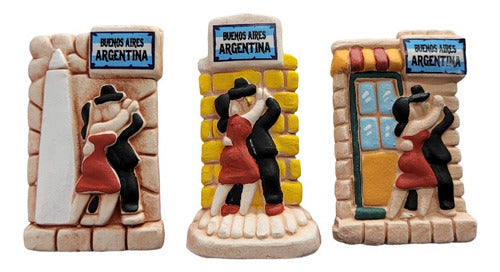 Set of 3 Hand-painted Tango Magnets Buenos Aires Argentina Caminito Ceramic 0