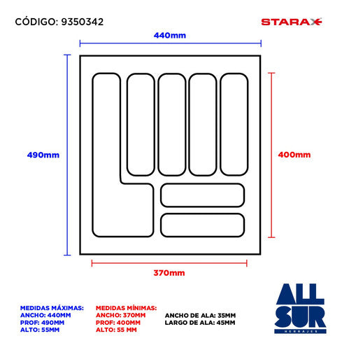 Cubiertero Organizador Plastico Cajon Cocina Blanco 44x49 Cm 2