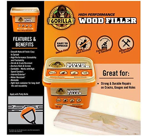 Gorilla All Purpose Wood Filler, 16 Ounce Tub 1