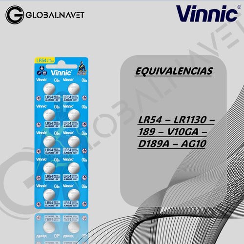 Vinnic 10 Button Batteries LR54 L1131F AG10 189 LR1130 Alkaline 3