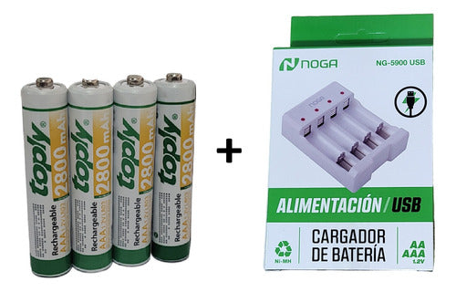 Cargador Noga Ng Usb + 4 Pilas Aaa Toply Recargables 2024 3