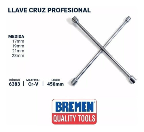 Bremen Llave Cruz 6383 Largo 450mm 17 19 21 23mm Profesional 0